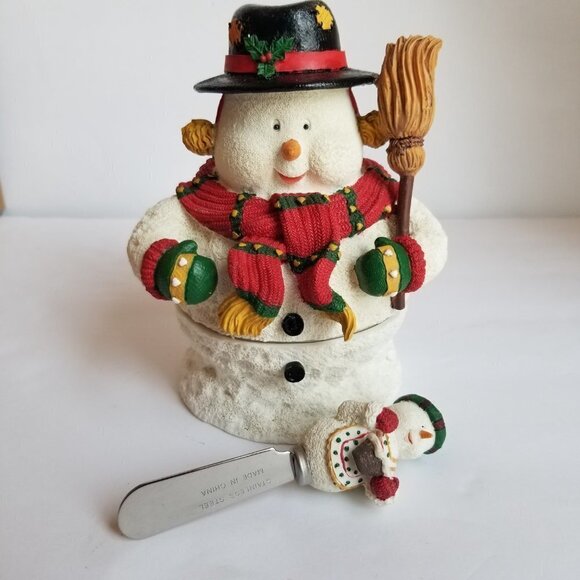 Avon Jolly Snowman Dip Set 2 Piece with Stainless Steel Spreader Knife - Picture 6 of 10